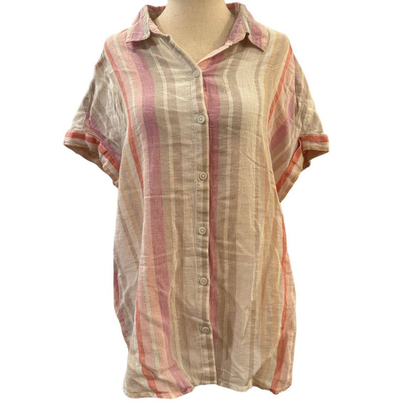 beachlunchlounge Tops - beachlunchlounge Linen Striped Button Down Shirt - Size M